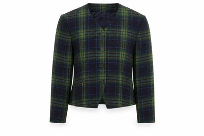 Bianca Womens Green Checked Wool Blend Blazer Jacket Size 10