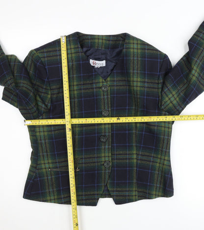 Bianca Womens Green Checked Wool Blend Blazer Jacket Size 10