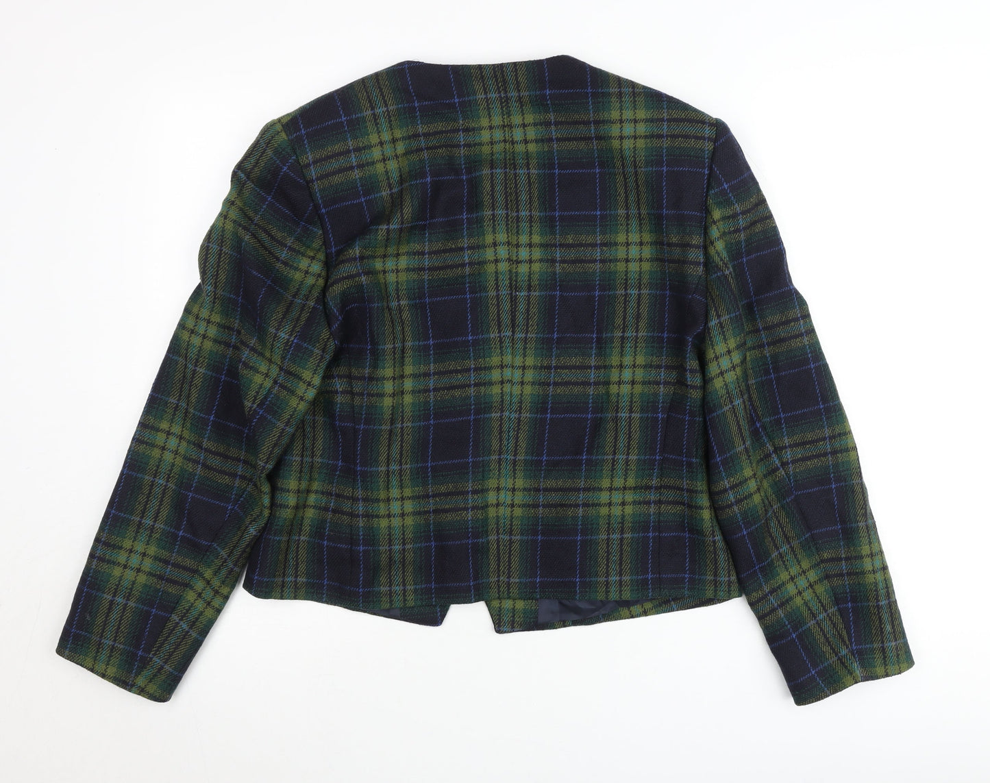 Bianca Womens Green Checked Wool Blend Blazer Jacket Size 10