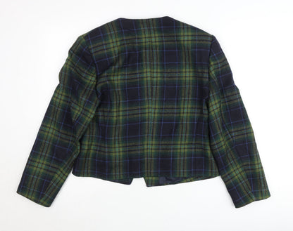 Bianca Womens Green Checked Wool Blend Blazer Jacket Size 10