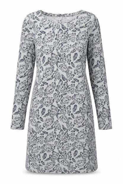 Weird Fish Women's Grey Floral Shift Dress Size 12 Long Sleeve