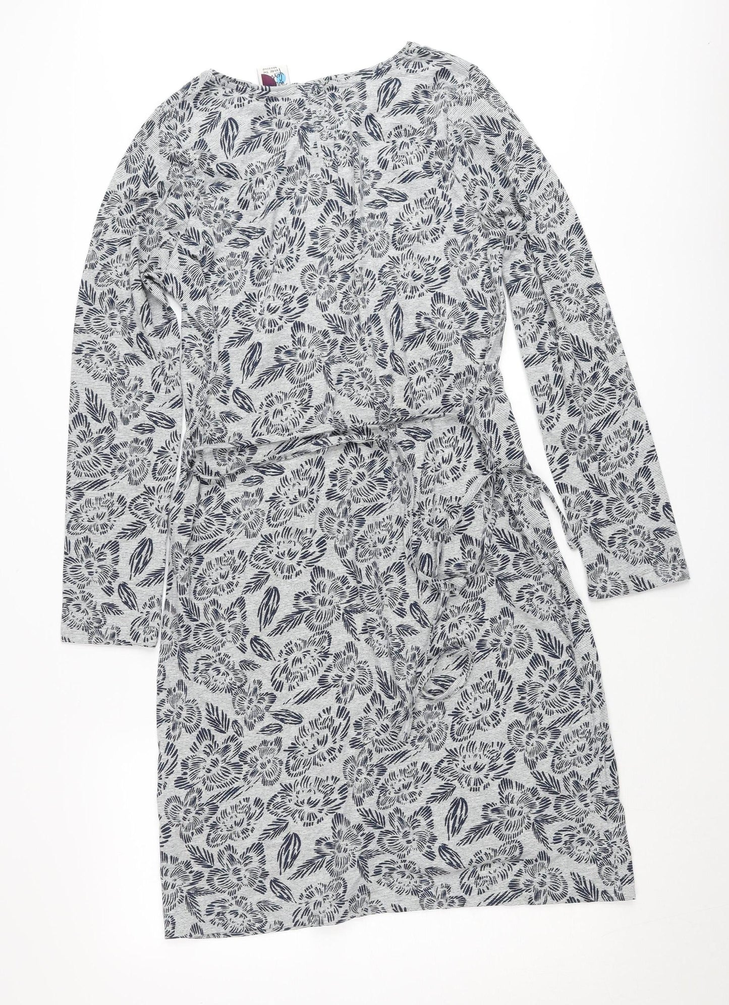 Weird Fish Women's Grey Floral Shift Dress Size 12 Long Sleeve