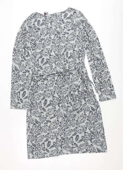 Weird Fish Women's Grey Floral Shift Dress Size 12 Long Sleeve