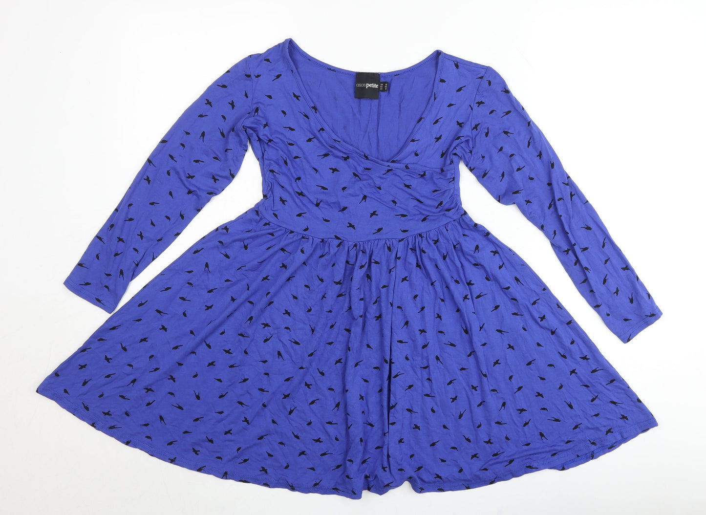 ASOS Petite Women’s Blue Bird Print Skater Dress Size 10