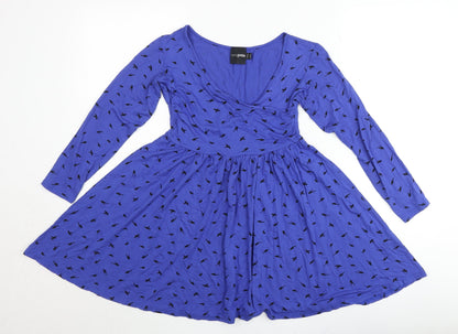 ASOS Petite Women’s Blue Bird Print Skater Dress Size 10
