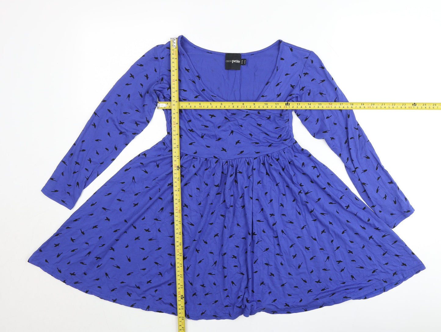 ASOS Petite Women’s Blue Bird Print Skater Dress Size 10