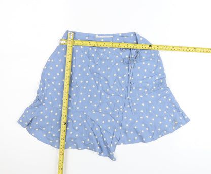 Pull & Bear Women Blue Polka Dot Wrap Skirt XS Viscose