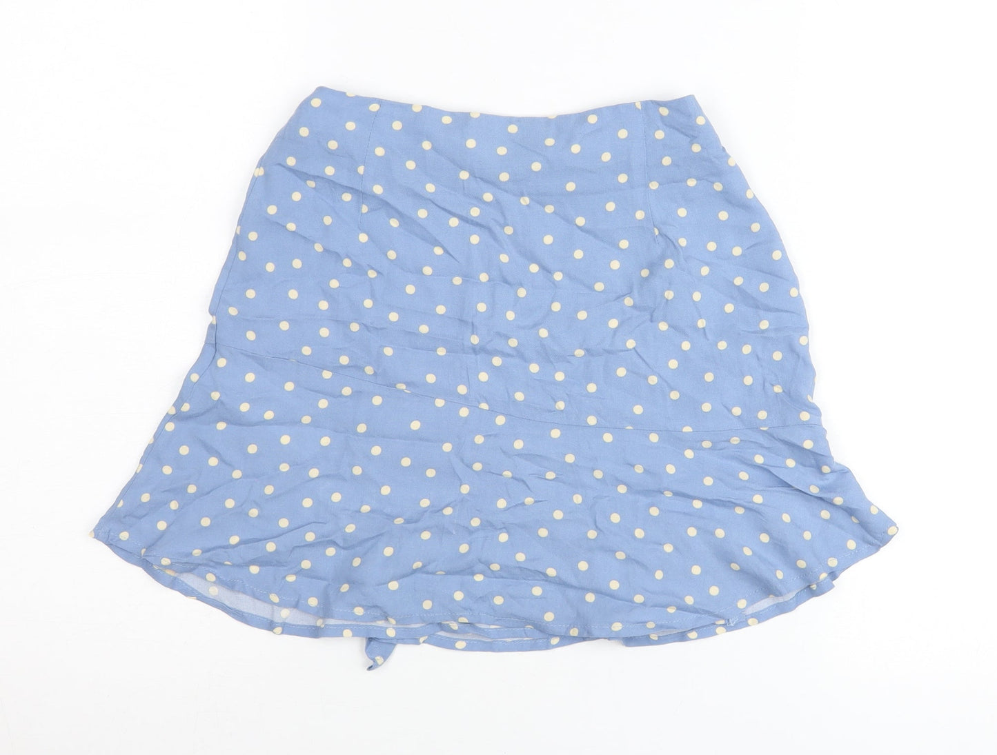 Pull & Bear Women Blue Polka Dot Wrap Skirt XS Viscose