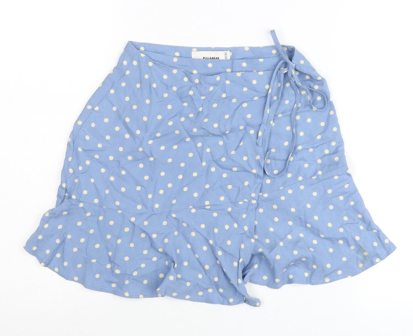 Pull & Bear Women Blue Polka Dot Wrap Skirt XS Viscose