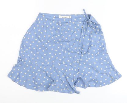 Pull & Bear Women Blue Polka Dot Wrap Skirt XS Viscose