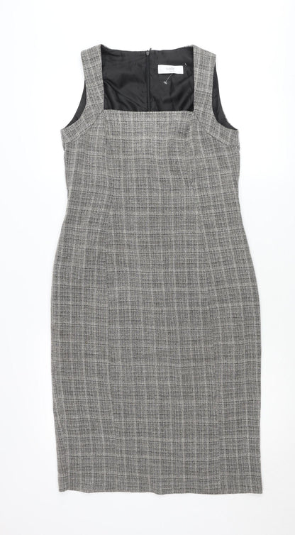 Wallis Petite Grey Check Sheath Dress Women’s Size 12 Sleeveless Workwear