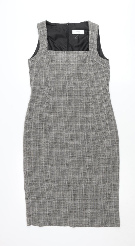 Wallis Petite Grey Check Sheath Dress Women’s Size 12 Sleeveless Workwear