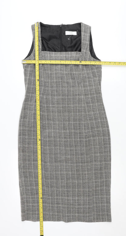 Wallis Petite Grey Check Sheath Dress Women’s Size 12 Sleeveless Workwear