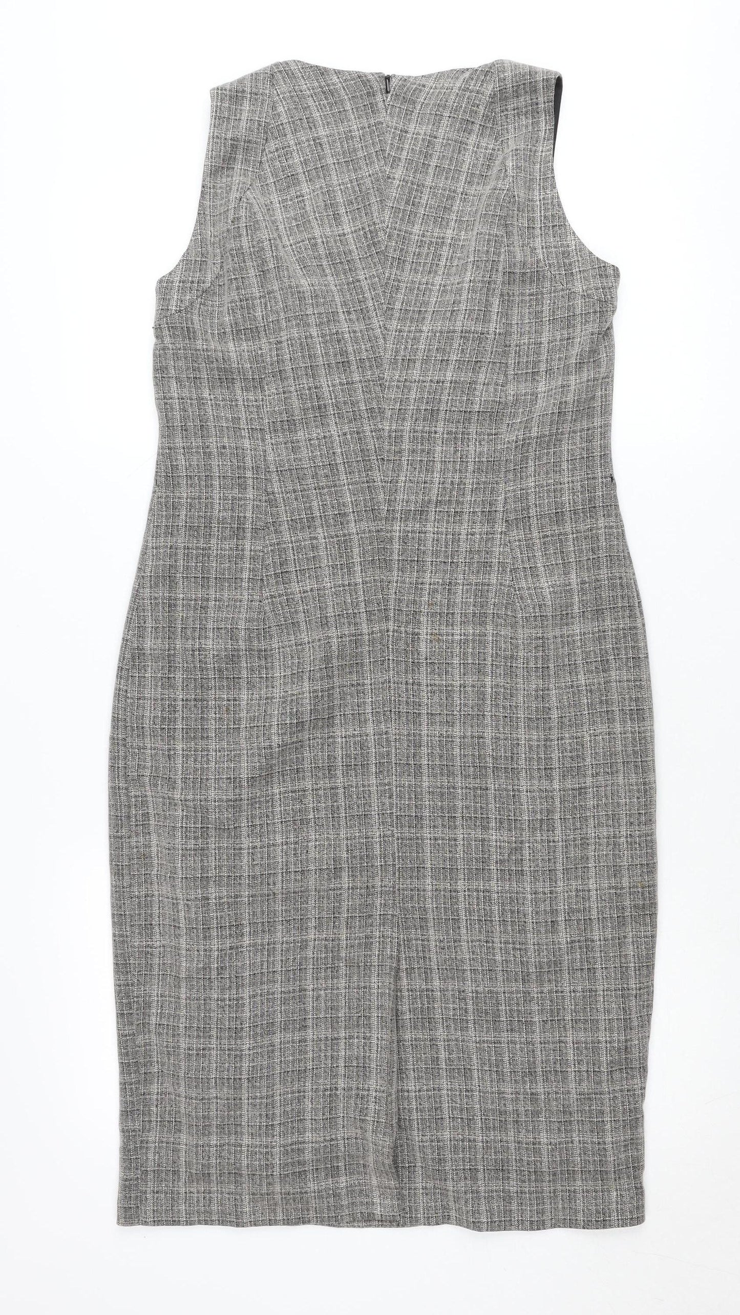 Wallis Petite Grey Check Sheath Dress Women’s Size 12 Sleeveless Workwear
