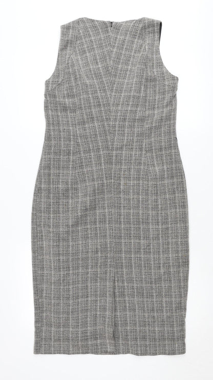 Wallis Petite Grey Check Sheath Dress Women’s Size 12 Sleeveless Workwear