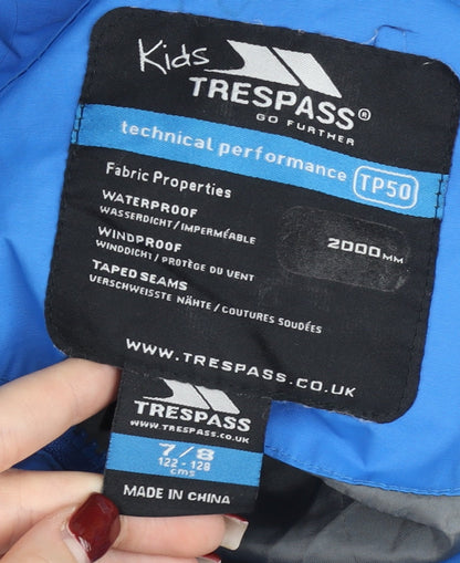 Trespass Boys Blue 7-8 Years Waterproof Ski Jacket Hooded Winter Coat
