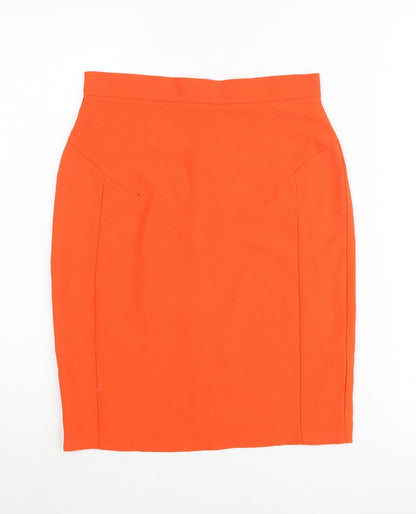 Topshop Women Orange UK 8 Pencil Skirt High Waist Stretch Zip