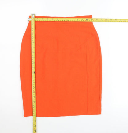 Topshop Women Orange UK 8 Pencil Skirt High Waist Stretch Zip