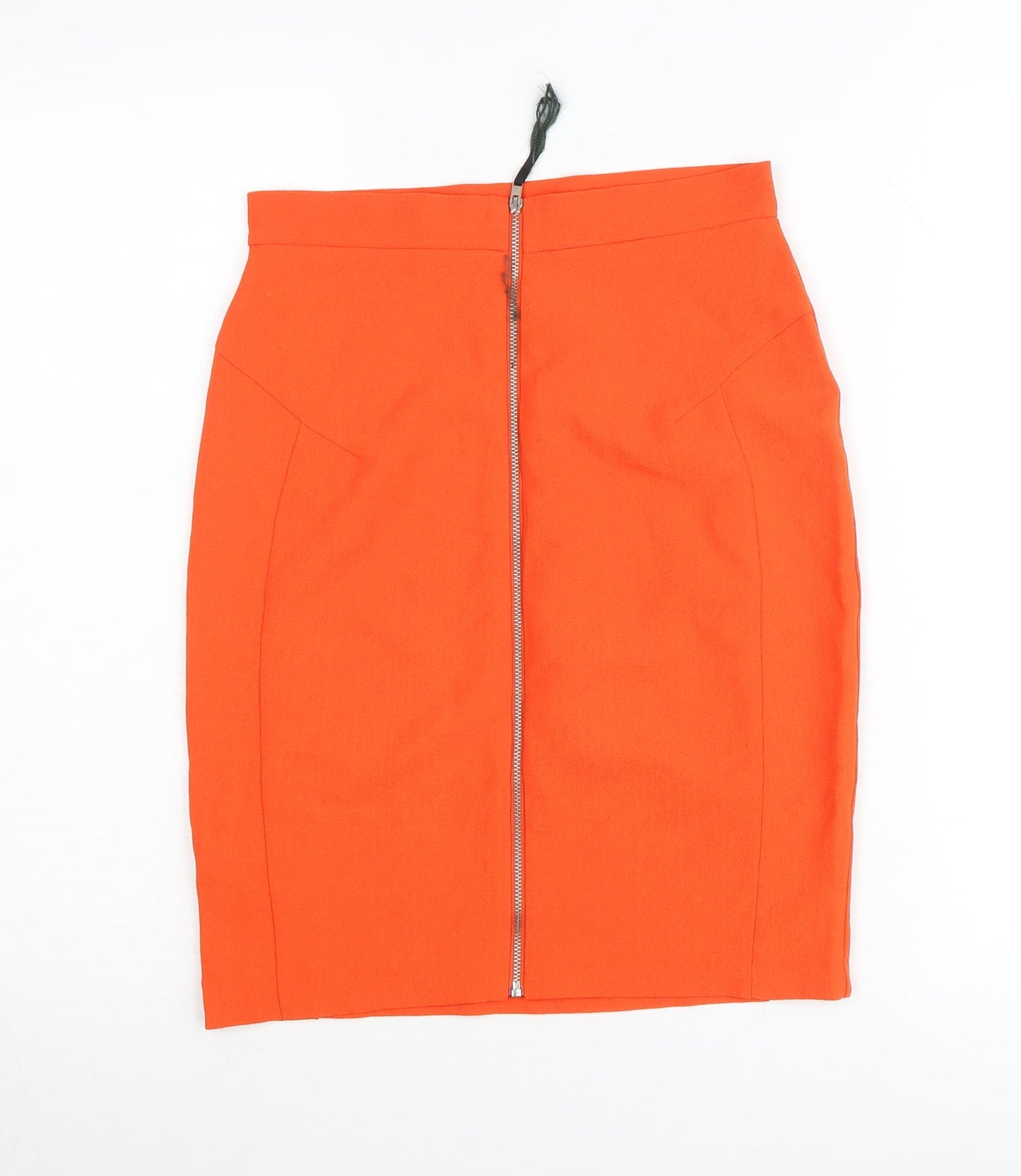 Topshop Women Orange UK 8 Pencil Skirt High Waist Stretch Zip
