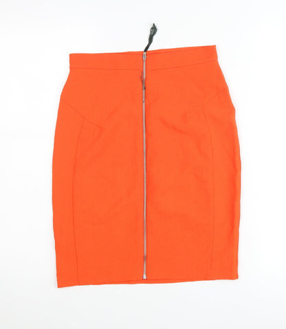 Topshop Women Orange UK 8 Pencil Skirt High Waist Stretch Zip