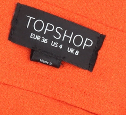 Topshop Women Orange UK 8 Pencil Skirt High Waist Stretch Zip