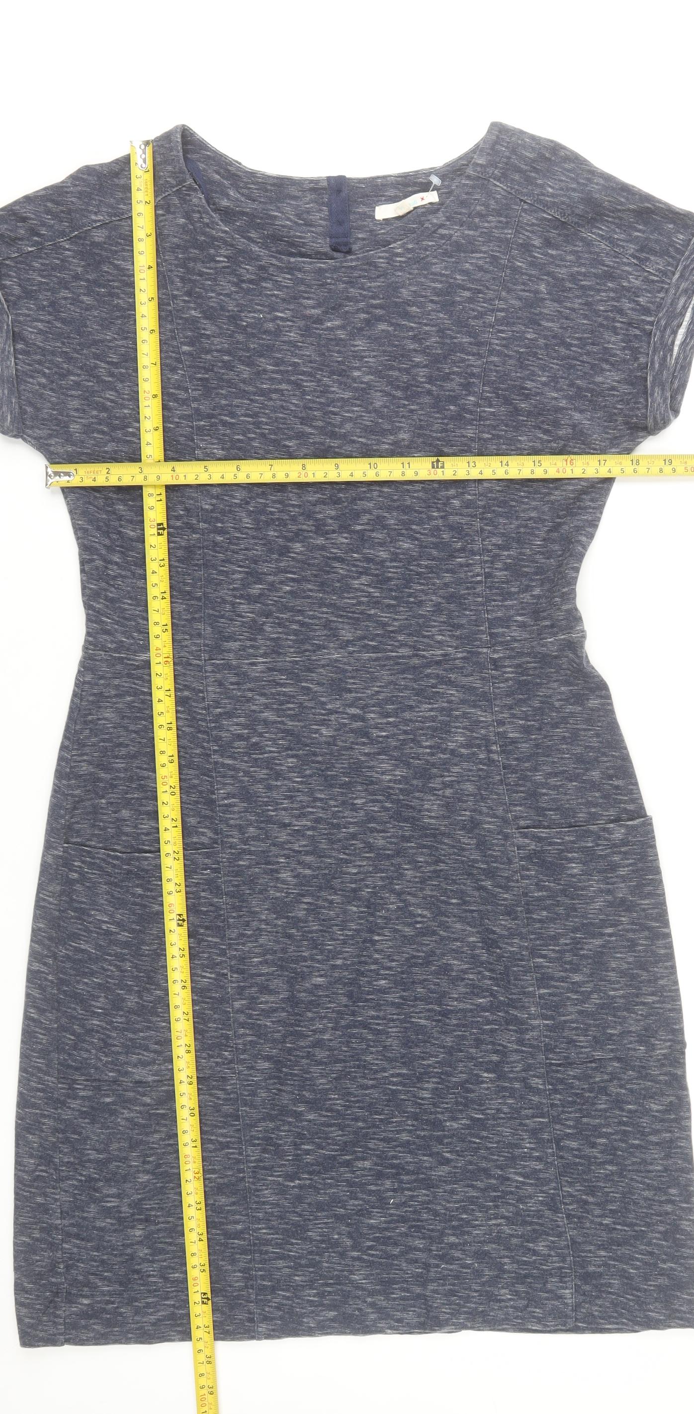 White Stuff Women’s Blue Cotton Shift Dress Size 14 Short Sleeve
