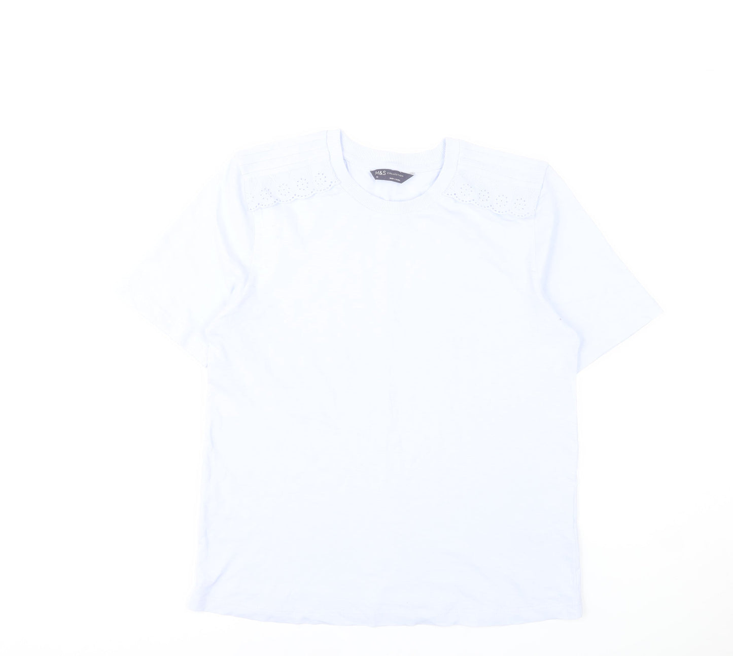 Marks and Spencer Womens Pale Blue T-Shirt Size 10 Cotton Embroidered