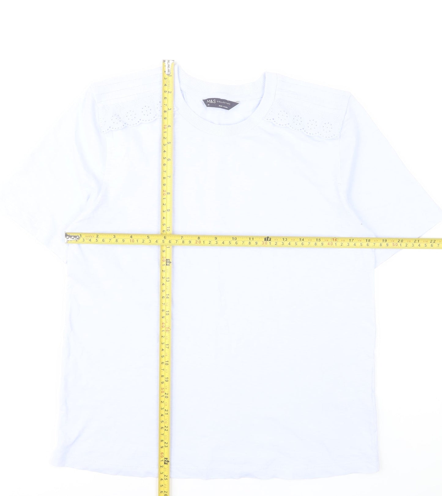 Marks and Spencer Womens Pale Blue T-Shirt Size 10 Cotton Embroidered