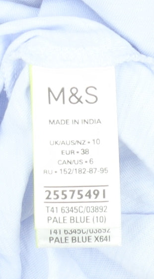 Marks and Spencer Womens Pale Blue T-Shirt Size 10 Cotton Embroidered