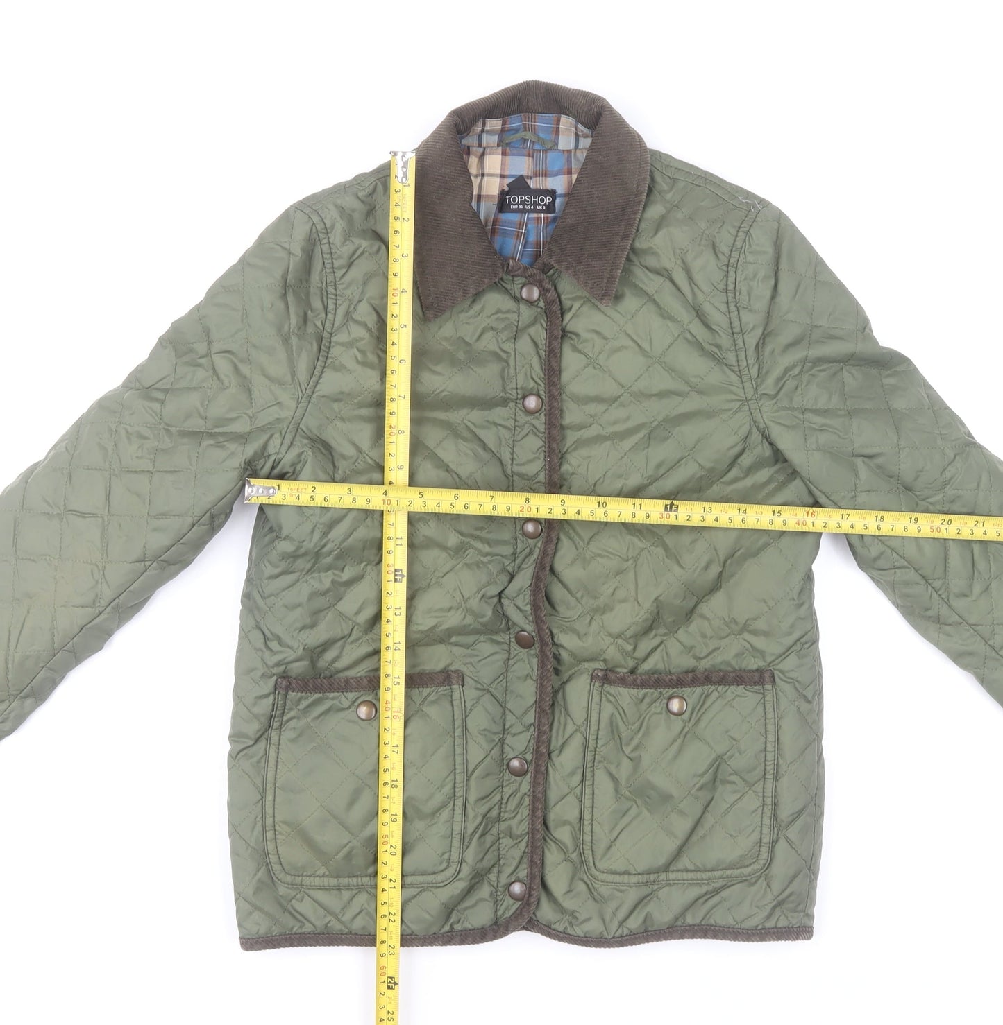 Topshop Women’s Green Quilted Jacket UK 8 Casual Outdoor