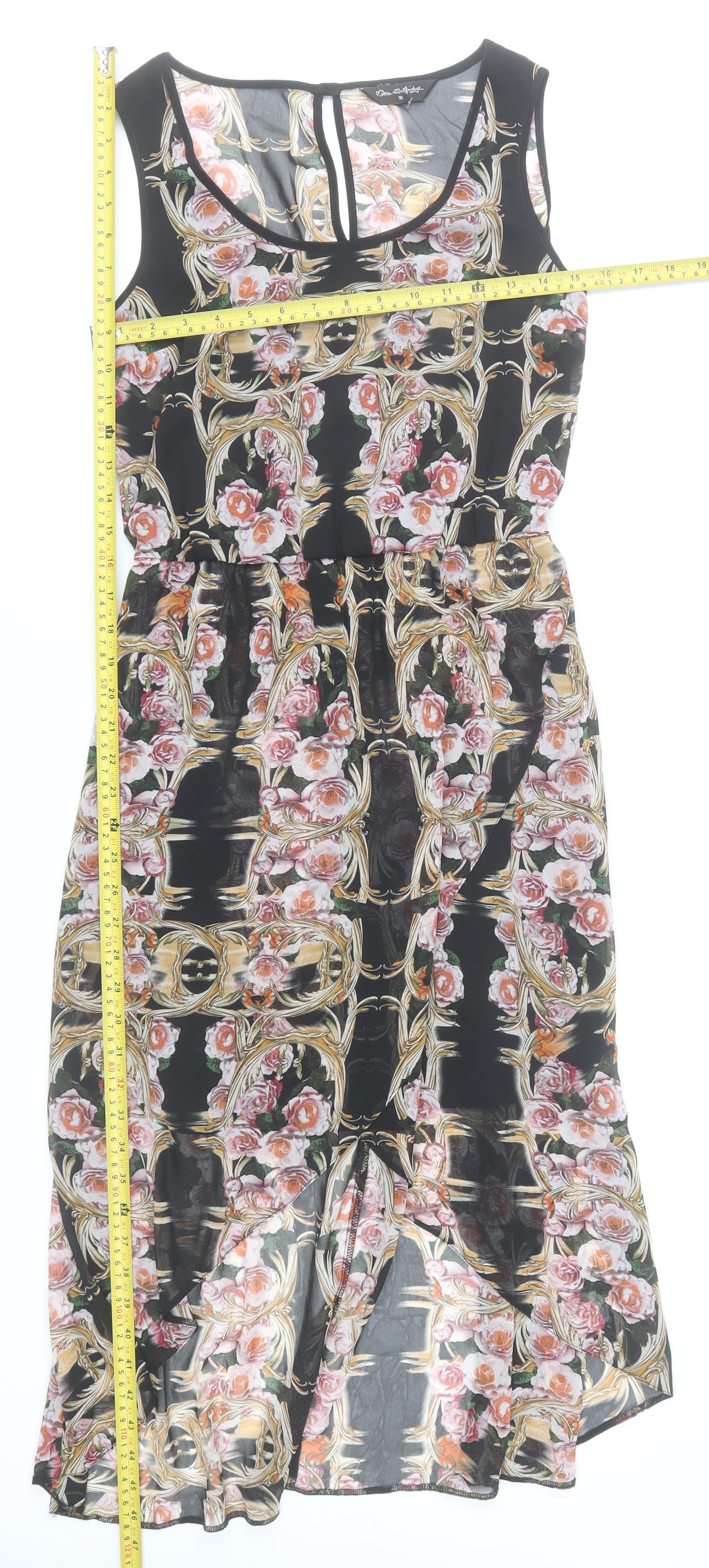 Miss Selfridge Womens Black Floral Midi Fit & Flare Dress Size 10