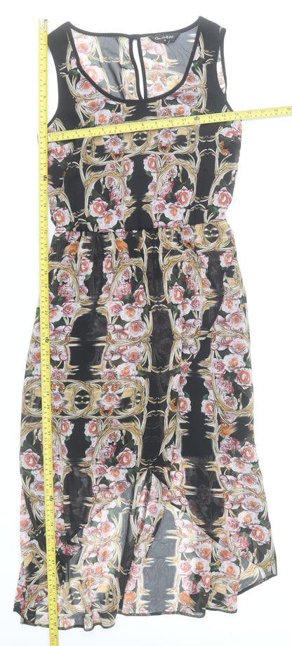 Miss Selfridge Womens Black Floral Midi Fit & Flare Dress Size 10