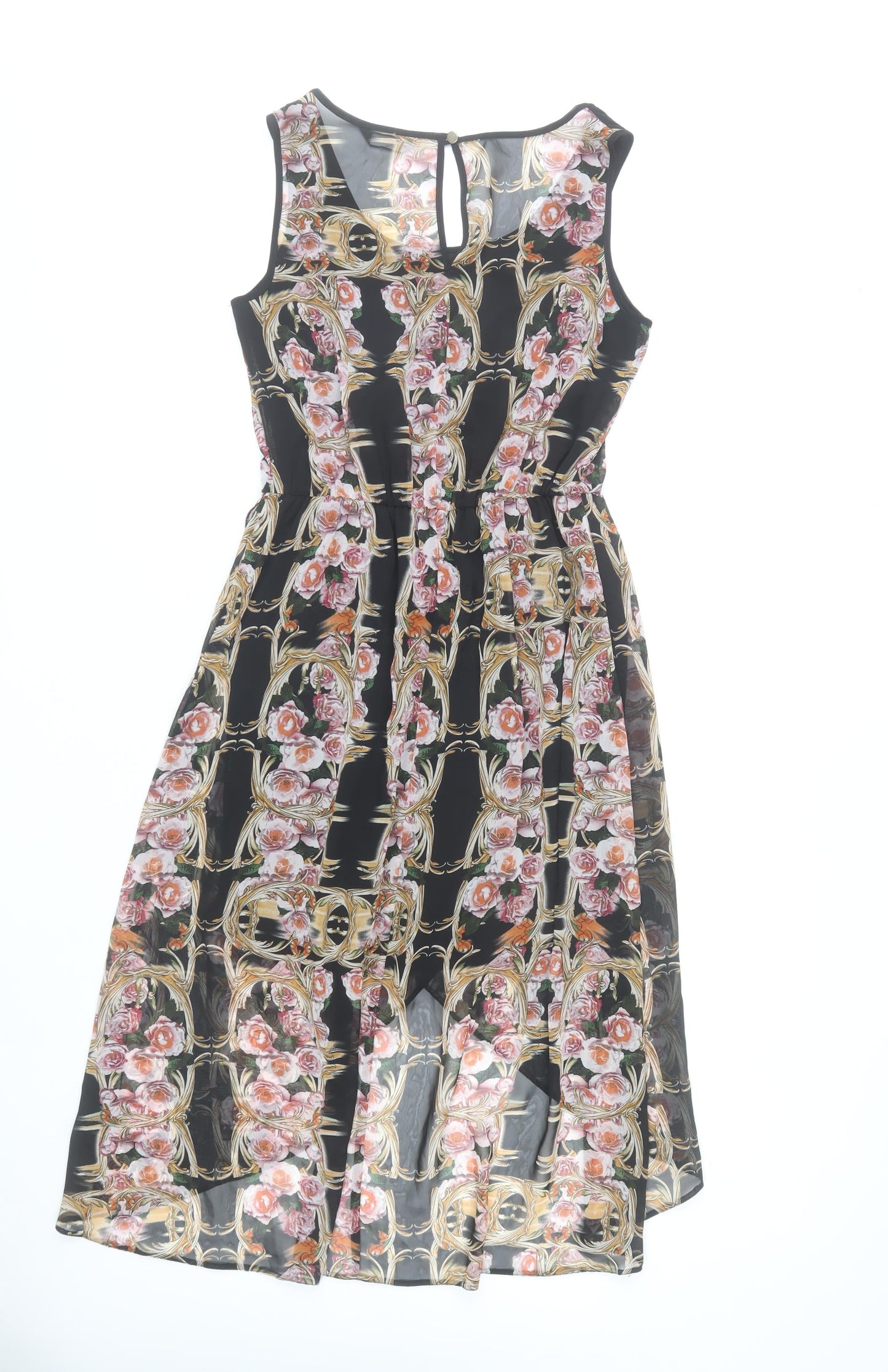 Miss Selfridge Womens Black Floral Midi Fit & Flare Dress Size 10