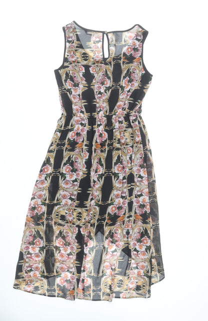 Miss Selfridge Womens Black Floral Midi Fit & Flare Dress Size 10