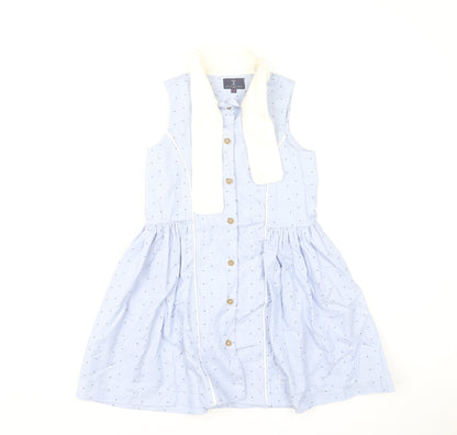Jessie and James Girls Blue Cotton Polka Dot Shirt Dress 10 Years