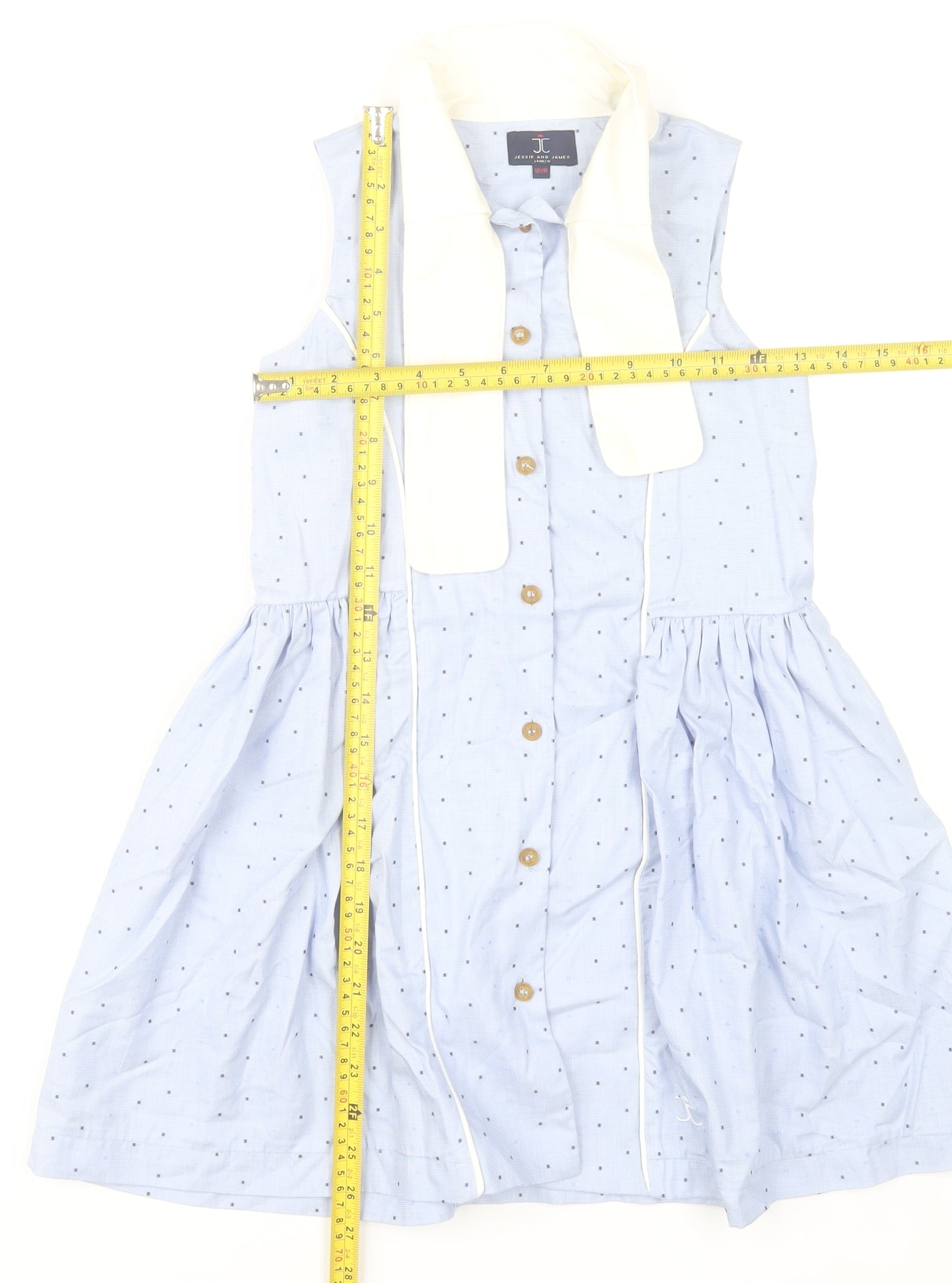 Jessie and James Girls Blue Cotton Polka Dot Shirt Dress 10 Years
