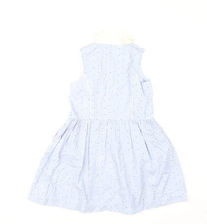 Jessie and James Girls Blue Cotton Polka Dot Shirt Dress 10 Years