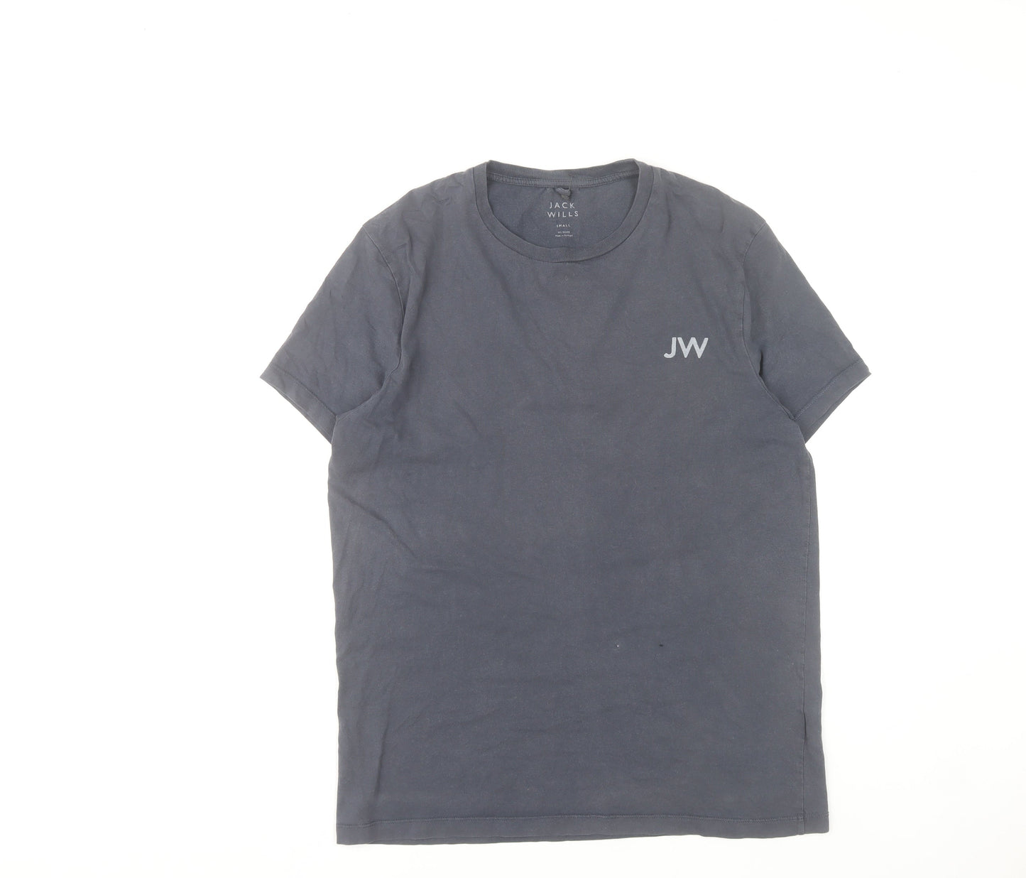 Jack Wills Men Grey Small Cotton Crew Neck Short Sleeve T-Shirt