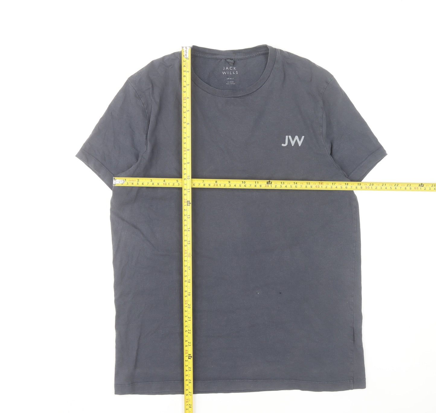 Jack Wills Men Grey Small Cotton Crew Neck Short Sleeve T-Shirt