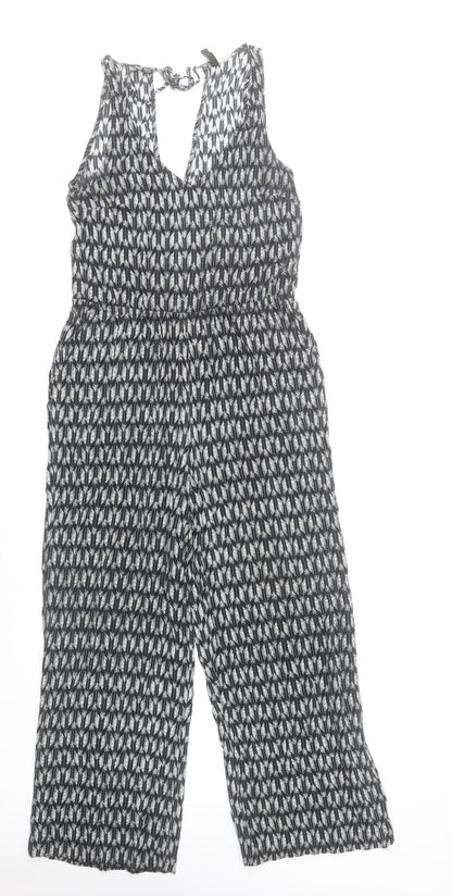 H&M Women Black Viscose Sleeveless Jumpsuit Size 10 Wide-Leg