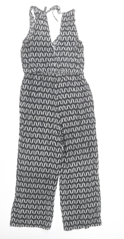 H&M Women Black Viscose Sleeveless Jumpsuit Size 10 Wide-Leg