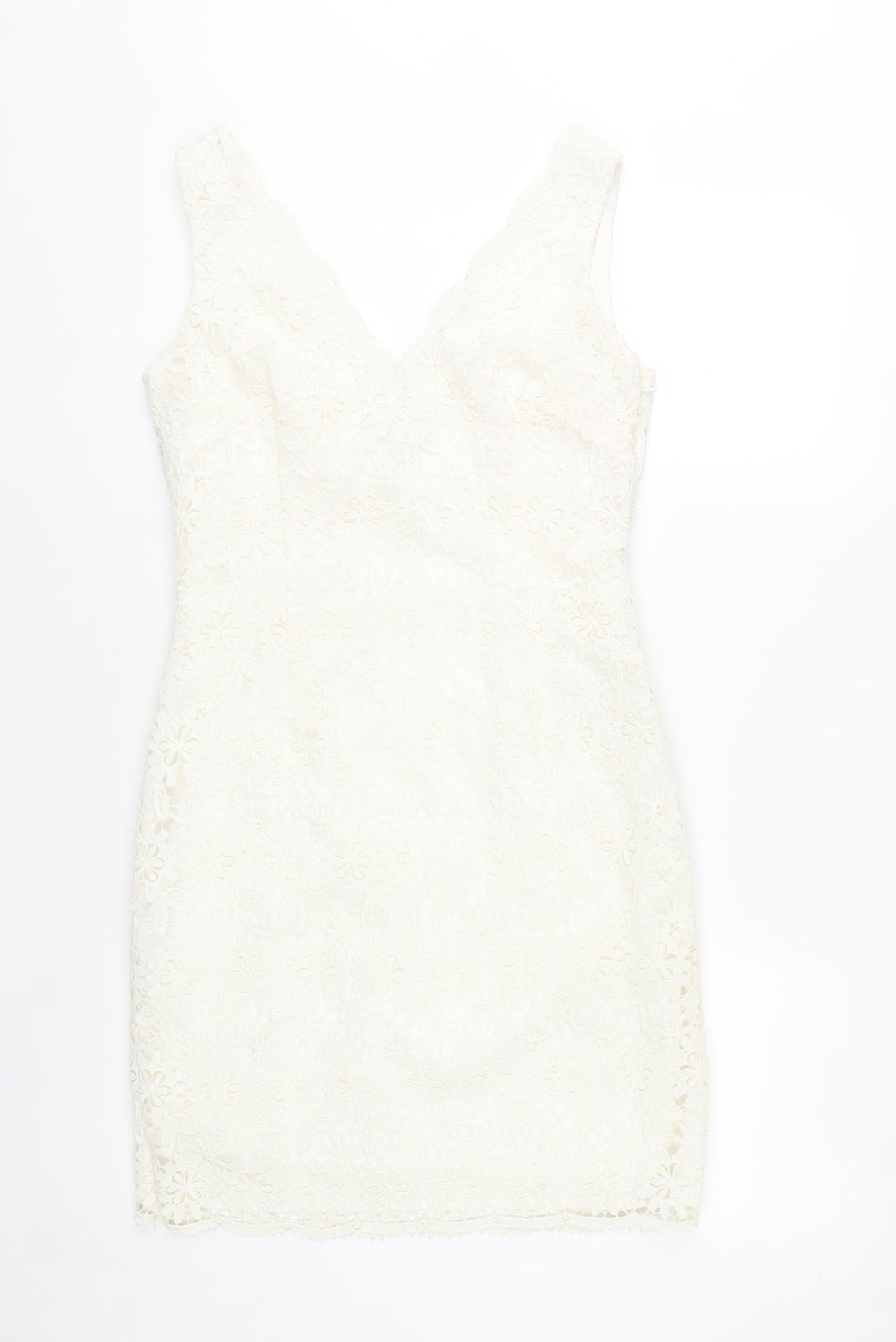 Ann Taylor Women Ivory Lace Sheath Dress Size 6 V-Neck Sleeveless