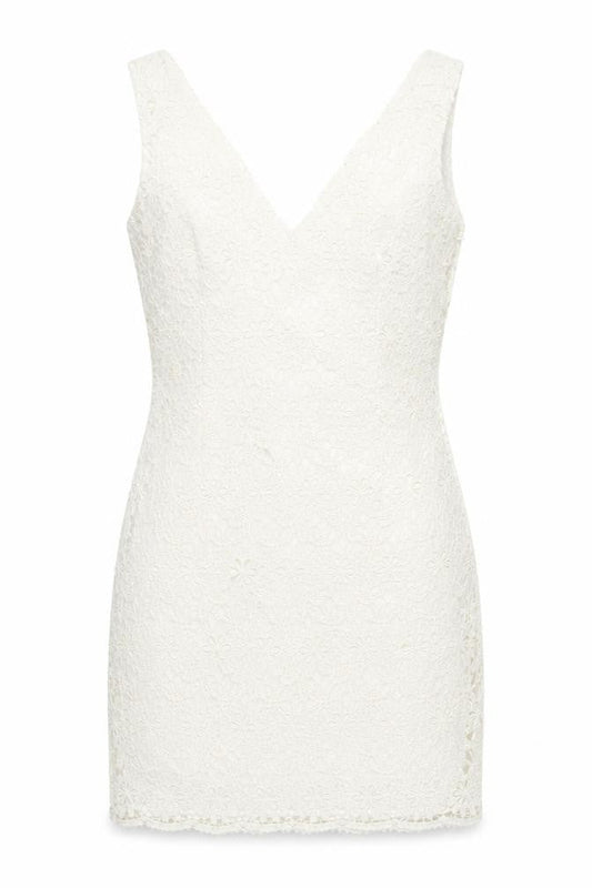 Ann Taylor Women Ivory Lace Sheath Dress Size 6 V-Neck Sleeveless