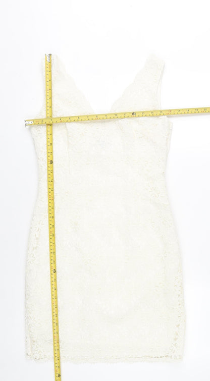 Ann Taylor Women Ivory Lace Sheath Dress Size 6 V-Neck Sleeveless