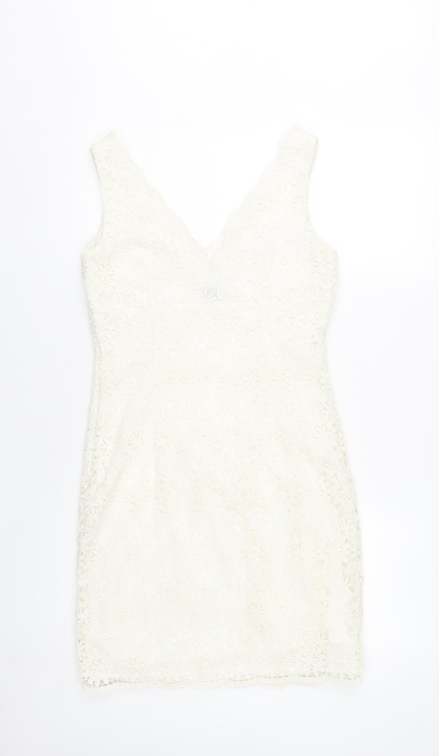 Ann Taylor Women Ivory Lace Sheath Dress Size 6 V-Neck Sleeveless