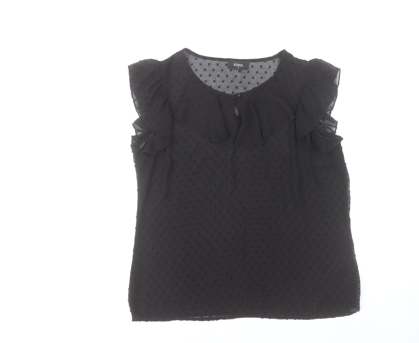 Klass Women’s Black Chiffon Ruffle Polka Dot Blouse Size 14