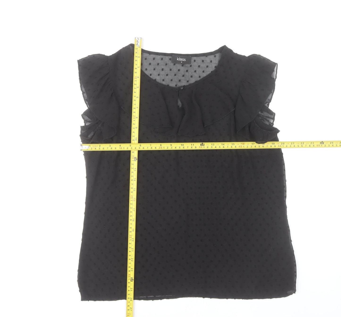 Klass Women’s Black Chiffon Ruffle Polka Dot Blouse Size 14