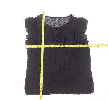Klass Women’s Black Chiffon Ruffle Polka Dot Blouse Size 14