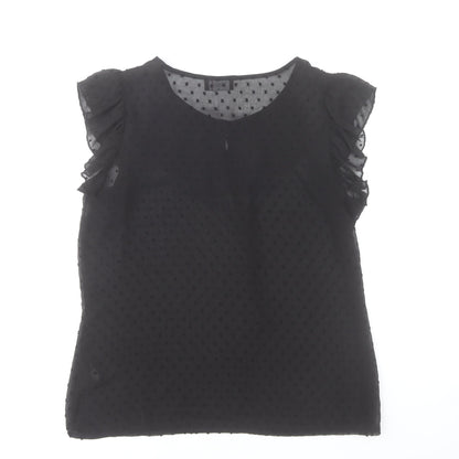 Klass Women’s Black Chiffon Ruffle Polka Dot Blouse Size 14