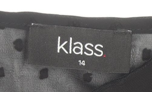 Klass Women’s Black Chiffon Ruffle Polka Dot Blouse Size 14